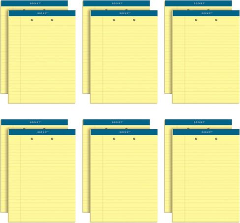 TOPS Docket Writing Pads, 8-1/2" x 11-3/4", Canary Paper, Legal Rule, 2-Hole Punched Top, 50 Sheets, 12 Pack (63420) in Saudi Arabia