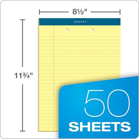 TOPS Docket Writing Pads, 8-1/2" x 11-3/4", Canary Paper, Legal Rule, 2-Hole Punched Top, 50 Sheets, 12 Pack (63420) in Saudi Arabia