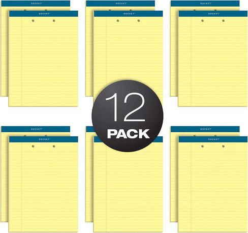 TOPS Docket Writing Pads, 8-1/2" x 11-3/4", Canary Paper, Legal Rule, 2-Hole Punched Top, 50 Sheets, 12 Pack (63420) in Saudi Arabia