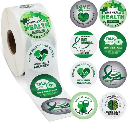 1000 Pieces Mental Health Awareness Stickers Small Green Ribbon Awareness Stickers Mental Health Gifts for Adult Women Men Teens Kids Fundraiser Event Mental Health Handout Supplies, 8 Styles in Saudi Arabia
