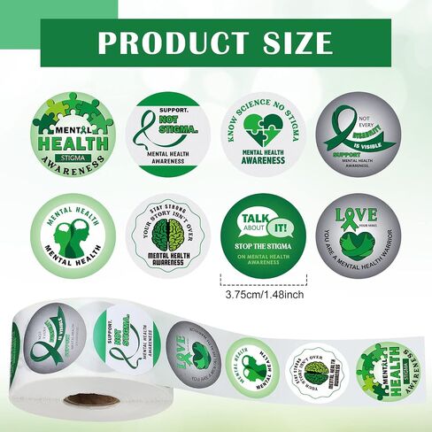 1000 Pieces Mental Health Awareness Stickers Small Green Ribbon Awareness Stickers Mental Health Gifts for Adult Women Men Teens Kids Fundraiser Event Mental Health Handout Supplies, 8 Styles in Saudi Arabia