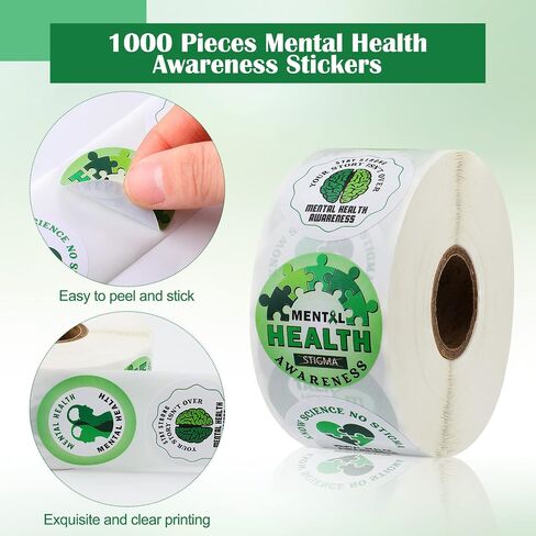 1000 Pieces Mental Health Awareness Stickers Small Green Ribbon Awareness Stickers Mental Health Gifts for Adult Women Men Teens Kids Fundraiser Event Mental Health Handout Supplies, 8 Styles in Saudi Arabia