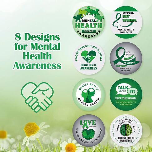 1000 Pieces Mental Health Awareness Stickers Small Green Ribbon Awareness Stickers Mental Health Gifts for Adult Women Men Teens Kids Fundraiser Event Mental Health Handout Supplies, 8 Styles in Saudi Arabia