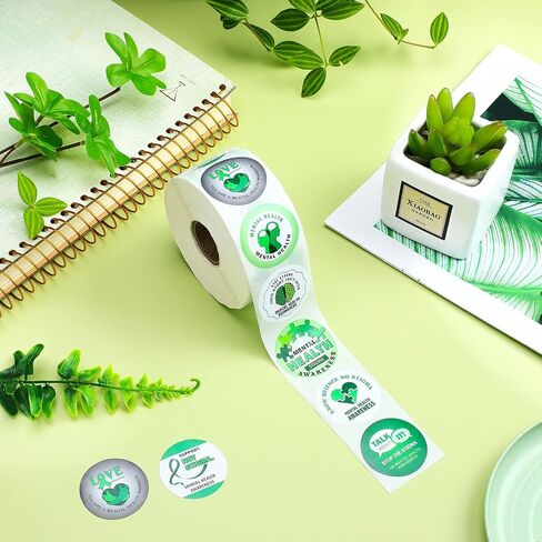 1000 Pieces Mental Health Awareness Stickers Small Green Ribbon Awareness Stickers Mental Health Gifts for Adult Women Men Teens Kids Fundraiser Event Mental Health Handout Supplies, 8 Styles in Saudi Arabia