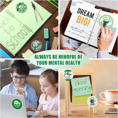 1000 Pieces Mental Health Awareness Stickers Small Green Ribbon Awareness Stickers Mental Health Gifts for Adult Women Men Teens Kids Fundraiser Event Mental Health Handout Supplies, 8 Styles in Saudi Arabia