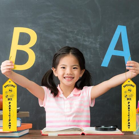 25 قطعة من شرائط جائزة Spelling Bee للمشارك مع بطاقة وسلسلة، شريط أصفر للمشاركة، أشرطة ميدالية النحلة التهجئة، أشرطة جائزة المشاركين للأطفال، حدث مسابقة Spelling Bee، 2 × 8 بوصة in Kuwait
