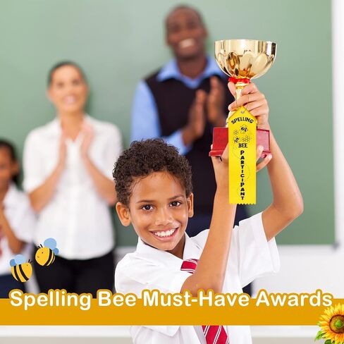 25 قطعة من شرائط جائزة Spelling Bee للمشارك مع بطاقة وسلسلة، شريط أصفر للمشاركة، أشرطة ميدالية النحلة التهجئة، أشرطة جائزة المشاركين للأطفال، حدث مسابقة Spelling Bee، 2 × 8 بوصة in Kuwait