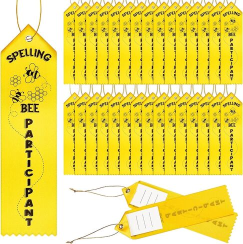 25 قطعة من شرائط جائزة Spelling Bee للمشارك مع بطاقة وسلسلة، شريط أصفر للمشاركة، أشرطة ميدالية النحلة التهجئة، أشرطة جائزة المشاركين للأطفال، حدث مسابقة Spelling Bee، 2 × 8 بوصة in Kuwait