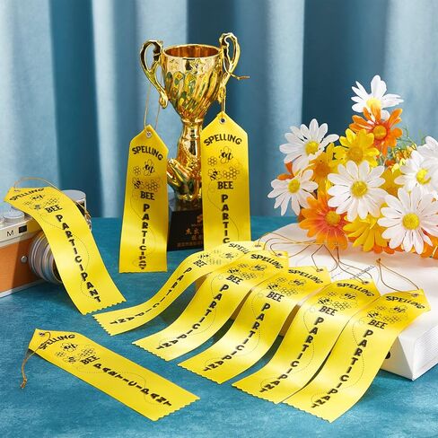 25 قطعة من شرائط جائزة Spelling Bee للمشارك مع بطاقة وسلسلة، شريط أصفر للمشاركة، أشرطة ميدالية النحلة التهجئة، أشرطة جائزة المشاركين للأطفال، حدث مسابقة Spelling Bee، 2 × 8 بوصة in Kuwait