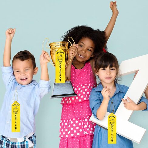 25 قطعة من شرائط جائزة Spelling Bee للمشارك مع بطاقة وسلسلة، شريط أصفر للمشاركة، أشرطة ميدالية النحلة التهجئة، أشرطة جائزة المشاركين للأطفال، حدث مسابقة Spelling Bee، 2 × 8 بوصة in Kuwait
