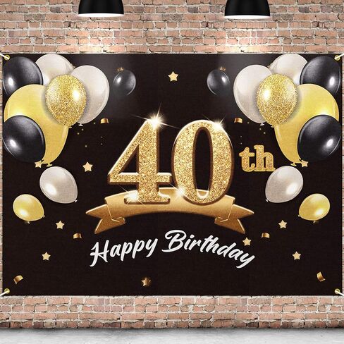 خلفية لافتة عيد الميلاد الأربعين السعيدة - 40 لوازم زينة لحفلات عيد الميلاد للرجال - أسود ذهبي 4 × 6 أقدام in Saudi Arabia