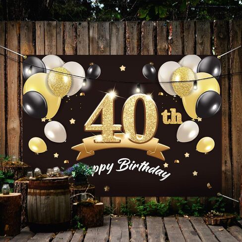 خلفية لافتة عيد الميلاد الأربعين السعيدة - 40 لوازم زينة لحفلات عيد الميلاد للرجال - أسود ذهبي 4 × 6 أقدام in Saudi Arabia