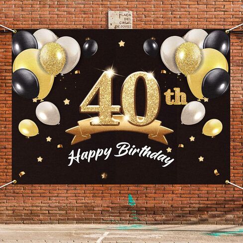 خلفية لافتة عيد الميلاد الأربعين السعيدة - 40 لوازم زينة لحفلات عيد الميلاد للرجال - أسود ذهبي 4 × 6 أقدام in Saudi Arabia