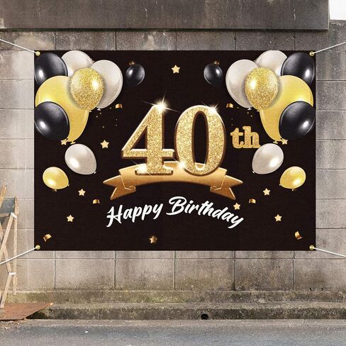 خلفية لافتة عيد الميلاد الأربعين السعيدة - 40 لوازم زينة لحفلات عيد الميلاد للرجال - أسود ذهبي 4 × 6 أقدام in Saudi Arabia