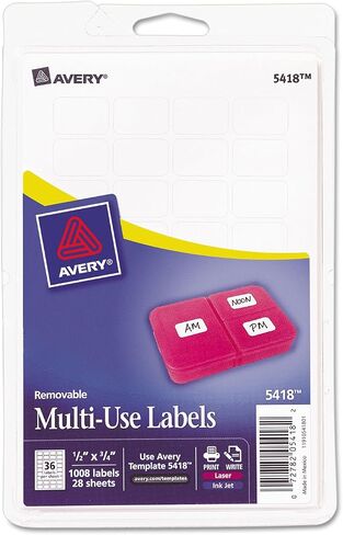 ملصقات متعددة الاستخدام قابلة للإزالة من Avery 05418، مقاس 1/2 بوصة × 3/4 بوصة، أبيض، 1008 ملصق/عبوة in Saudi Arabia