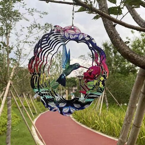 Hummingbird الفولاذ المقاوم للصدأ Weathervane-3D داخلي خارجي حديقة الديكور الحرف زخرفة - ديكور حديقة الفناء الداخلي (ملون، قطر 9.06 بوصة) in Kuwait