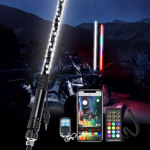 أضواء سوط RGBW بطول 4 أقدام مع أبيض نقي، ضوء سوط LED مع تطبيق وجهاز تحكم عن بعد، 360 درجة موسيقى حلزونية لمطاردة ألوان هوائي مضاءة، مناسبة لشاحنة UTV ATV RZR Can-an SXS Offroad Polaris Truck in Kuwait