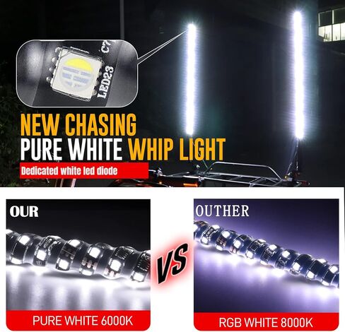 أضواء سوط RGBW بطول 4 أقدام مع أبيض نقي، ضوء سوط LED مع تطبيق وجهاز تحكم عن بعد، 360 درجة موسيقى حلزونية لمطاردة ألوان هوائي مضاءة، مناسبة لشاحنة UTV ATV RZR Can-an SXS Offroad Polaris Truck in Kuwait
