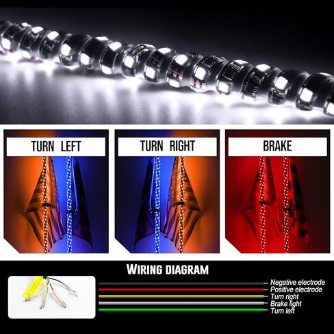 أضواء سوط RGBW بطول 4 أقدام مع أبيض نقي، ضوء سوط LED مع تطبيق وجهاز تحكم عن بعد، 360 درجة موسيقى حلزونية لمطاردة ألوان هوائي مضاءة، مناسبة لشاحنة UTV ATV RZR Can-an SXS Offroad Polaris Truck in Kuwait