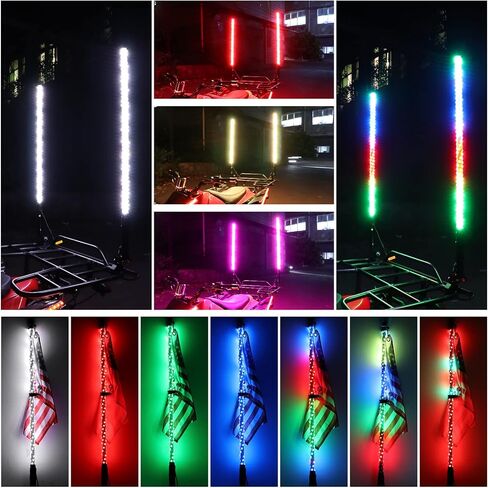 أضواء سوط RGBW بطول 4 أقدام مع أبيض نقي، ضوء سوط LED مع تطبيق وجهاز تحكم عن بعد، 360 درجة موسيقى حلزونية لمطاردة ألوان هوائي مضاءة، مناسبة لشاحنة UTV ATV RZR Can-an SXS Offroad Polaris Truck in Kuwait