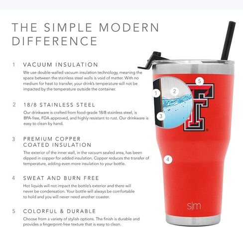 Simple Modern Officially Licensed Collegiate University Tumbler with Straw and Flip Lid Insulated Stainless Steel Thermos | Cruiser Collection | 30oz in Saudi Arabia