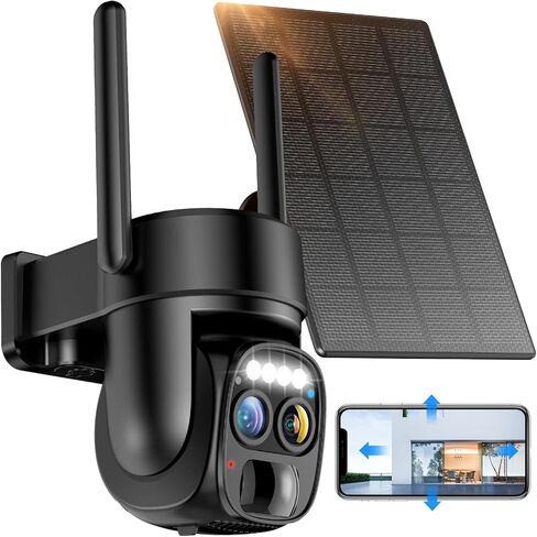 Hawkray Solar Security Wireless Outdoor Camera,10X Zoom,2K Resolution 360° Pan Tilt Control,WiFi Battery Powered Camera with Spotlight Siren PIR Motion Detection in Kuwait