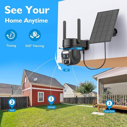 Hawkray Solar Security Wireless Outdoor Camera,10X Zoom,2K Resolution 360° Pan Tilt Control,WiFi Battery Powered Camera with Spotlight Siren PIR Motion Detection in Kuwait