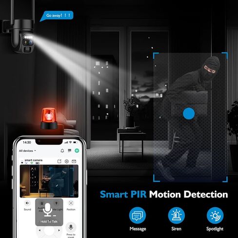 Hawkray Solar Security Wireless Outdoor Camera,10X Zoom,2K Resolution 360° Pan Tilt Control,WiFi Battery Powered Camera with Spotlight Siren PIR Motion Detection in Kuwait