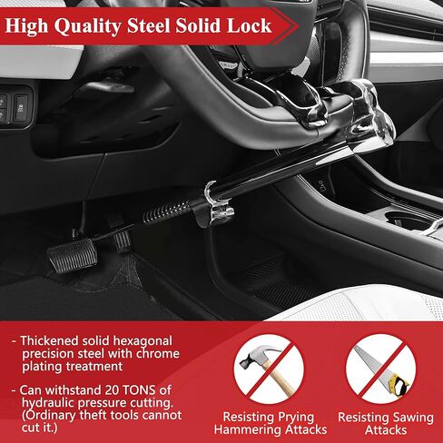 قفل عجلة القيادة عالي التحمل مضاد للسرقة، فضي، قفل دواسة فرامل صلبة، طول قابل للتعديل، مناسب عالمي للسيارات والشاحنات والقوافل وشاحنات الدفع الرباعي، مع 3 مفاتيح in Kuwait