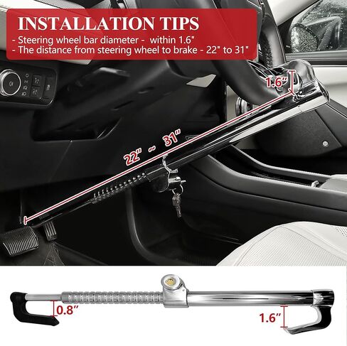 قفل عجلة القيادة عالي التحمل مضاد للسرقة، فضي، قفل دواسة فرامل صلبة، طول قابل للتعديل، مناسب عالمي للسيارات والشاحنات والقوافل وشاحنات الدفع الرباعي، مع 3 مفاتيح in Kuwait