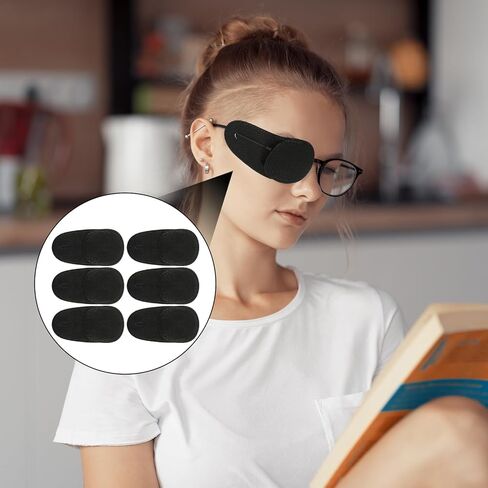 6 قطع من رقعة العين للنظارات، رقعة العين للنظارات السوداء، رقعة العين من القماش غير المنسوج، قابلة لإعادة الاستخدام للبالغين والأطفال من اليسار واليمين لعلاج العين الكسولة والحول (أسود) in Kuwait