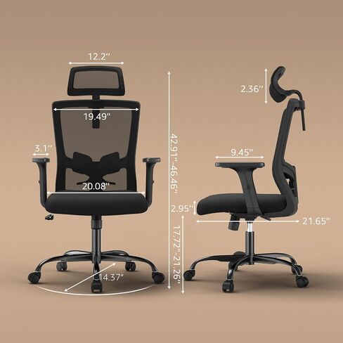 Ergonomic Office Chair, Large Tall Office Chair High Back, Adjustable Headrest with 2D Armrest, Lumbar Support, Swivel Computer Task Chair for Office, Tilt Function in Saudi Arabia