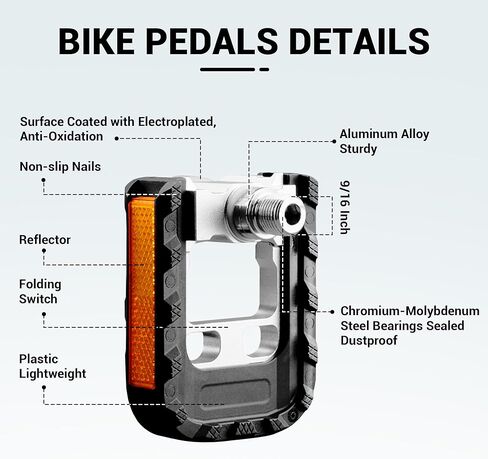 دواسات الدراجة القابلة للطي من Himiway مع شرائط عاكسة، دواسات دراجة من سبائك الألومنيوم قابلة للطي، دواسات ركوب الدراجات بمنصة واسعة غير قابلة للانزلاق مقاس 9/16 بوصة للدراجة القابلة للطي، دراجة BMX، دراجة MTB، دراجة الطريق in Kuwait