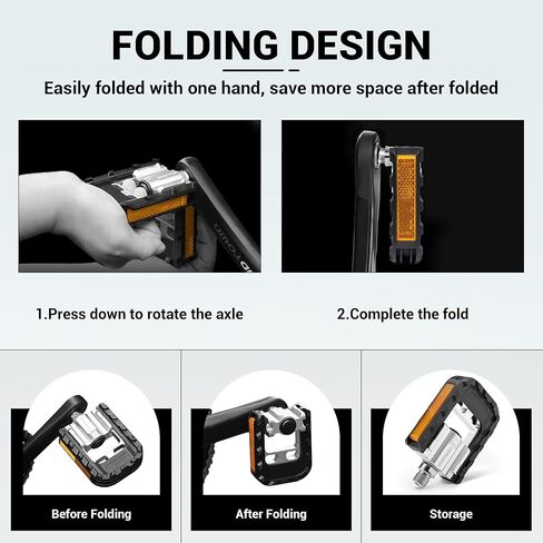 دواسات الدراجة القابلة للطي من Himiway مع شرائط عاكسة، دواسات دراجة من سبائك الألومنيوم قابلة للطي، دواسات ركوب الدراجات بمنصة واسعة غير قابلة للانزلاق مقاس 9/16 بوصة للدراجة القابلة للطي، دراجة BMX، دراجة MTB، دراجة الطريق in Kuwait