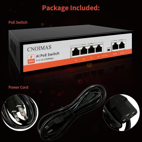 4 Port PoE Switch, (4*10/100Mbps PoE Port+2*100Mbps Uplink), AI Watchdog, 6KV Lightning Protection, Vlan, Extend 250meters, Unmanaged Plug and Play, Metal Fanless, 65W Built-in Power Supply in Saudi Arabia