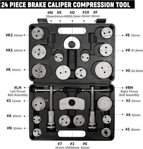 Brake Caliper Compression Tool 24-Piece Disc Brake Caliper Tool Set Caliper Piston Compressor Tool Fits Most American, European, Japanese Autos Brake Caliper Tool in Kuwait