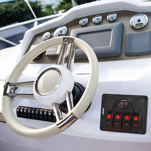 Nilight - 90117G 4 Gang Rocker Switch Panel Waterproof Pre-Wired Aluminum Switch Panel with Dual USB Cigarette Lighter Socket Voltmeter12V-24V DC ON Off Switch Panel for Cars Rvs Trucks, Blue in Saudi Arabia