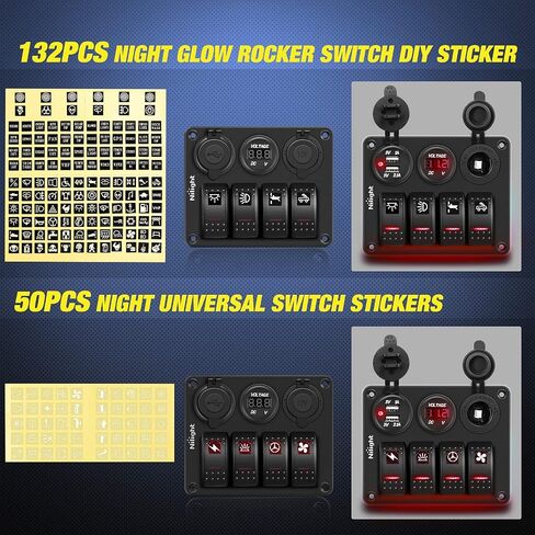 Nilight - 90117G 4 Gang Rocker Switch Panel Waterproof Pre-Wired Aluminum Switch Panel with Dual USB Cigarette Lighter Socket Voltmeter12V-24V DC ON Off Switch Panel for Cars Rvs Trucks, Blue in Saudi Arabia