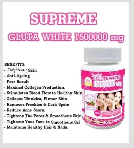 Supreme Gluta White 1500000mg Glutathione Softgels Thailand x 2 Bottles in Saudi Arabia