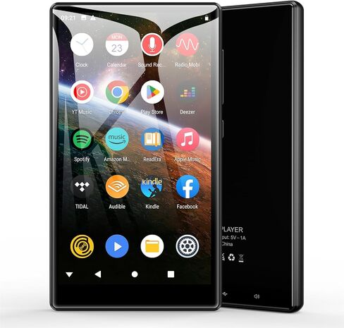 80GB MP3 Player with Bluetooth and WiFi, 5-inch Android Portable Audio MP3&MP4 Player with Built-in Speakers, Support for Spotify, Pandora, Amazon Music, Kids Player for Libby, Audible (Black) in Saudi Arabia