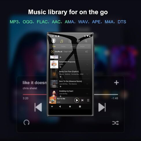 80GB MP3 Player with Bluetooth and WiFi, 5-inch Android Portable Audio MP3&MP4 Player with Built-in Speakers, Support for Spotify, Pandora, Amazon Music, Kids Player for Libby, Audible (Black) in Saudi Arabia