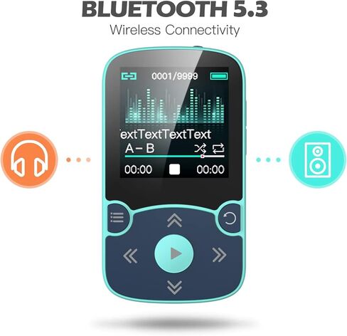 64GB MP3 Player with Clip, AGPTEK Bluetooth 5.3 Lossless Sound with FM Radio, Voice Recorder for Sport Running, Supports up to 128GB TF Card in Saudi Arabia