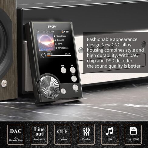 HiFi MP3 Player Lossless DSD High Resolution Digital Audio Music Player, Portable High Definition Portable Audio Player with 128GB Memory Card Supports up to 256GB. in Saudi Arabia