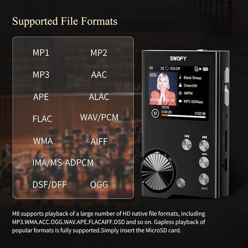 HiFi MP3 Player Lossless DSD High Resolution Digital Audio Music Player, Portable High Definition Portable Audio Player with 128GB Memory Card Supports up to 256GB. in Saudi Arabia