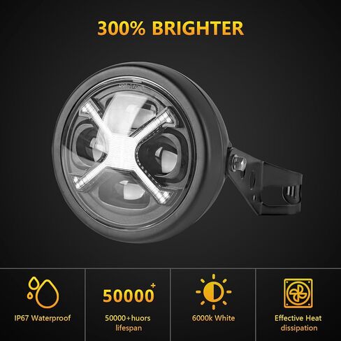 5 3/4 5.75 Inch LED Motorcycle Round Headlight with Housing Bucket & Bracket Compatible with Kawasaki Shadow for Suzuki Motorbikes Metric bikes Cruiser ect for Most Motorcycle in Saudi Arabia