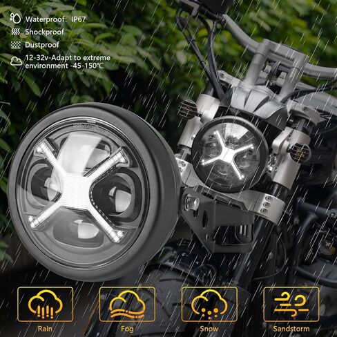 5 3/4 5.75 Inch LED Motorcycle Round Headlight with Housing Bucket & Bracket Compatible with Kawasaki Shadow for Suzuki Motorbikes Metric bikes Cruiser ect for Most Motorcycle in Saudi Arabia