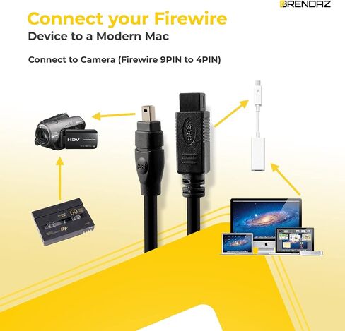 كابل FireWire فائق السرعة - كابل DV ذو 9 سنون ذكر إلى 4 سنون ذكر عالي الجودة يعمل مع الكاميرات والكمبيوتر المحمول وأجهزة MacBooks Pro وكاميرات الفيديو وما إلى ذلك - 800 ميجابت في الثانية (10 أقدام) in Kuwait