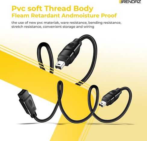 كابل FireWire فائق السرعة - كابل DV ذو 9 سنون ذكر إلى 4 سنون ذكر عالي الجودة يعمل مع الكاميرات والكمبيوتر المحمول وأجهزة MacBooks Pro وكاميرات الفيديو وما إلى ذلك - 800 ميجابت في الثانية (10 أقدام) in Kuwait