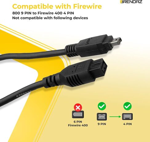 كابل FireWire فائق السرعة - كابل DV ذو 9 سنون ذكر إلى 4 سنون ذكر عالي الجودة يعمل مع الكاميرات والكمبيوتر المحمول وأجهزة MacBooks Pro وكاميرات الفيديو وما إلى ذلك - 800 ميجابت في الثانية (10 أقدام) in Kuwait
