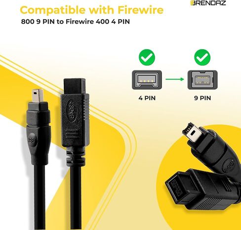 كابل FireWire فائق السرعة - كابل DV ذو 9 سنون ذكر إلى 4 سنون ذكر عالي الجودة يعمل مع الكاميرات والكمبيوتر المحمول وأجهزة MacBooks Pro وكاميرات الفيديو وما إلى ذلك - 800 ميجابت في الثانية (10 أقدام) in Kuwait